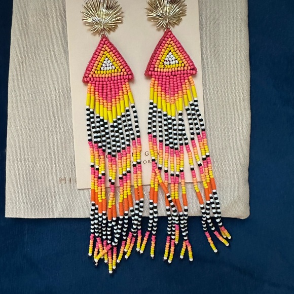 100% Authentic Mignonne Gavigan Pink Multi Long Beaded Fringe Earrings - Picture 4 of 8